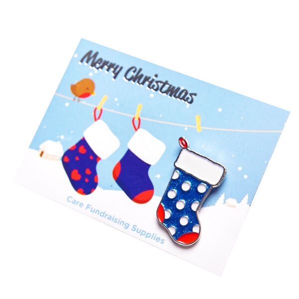 Blue Christmas Stocking Lapel Pin Badge
